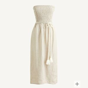 Strapless smocked linen dress